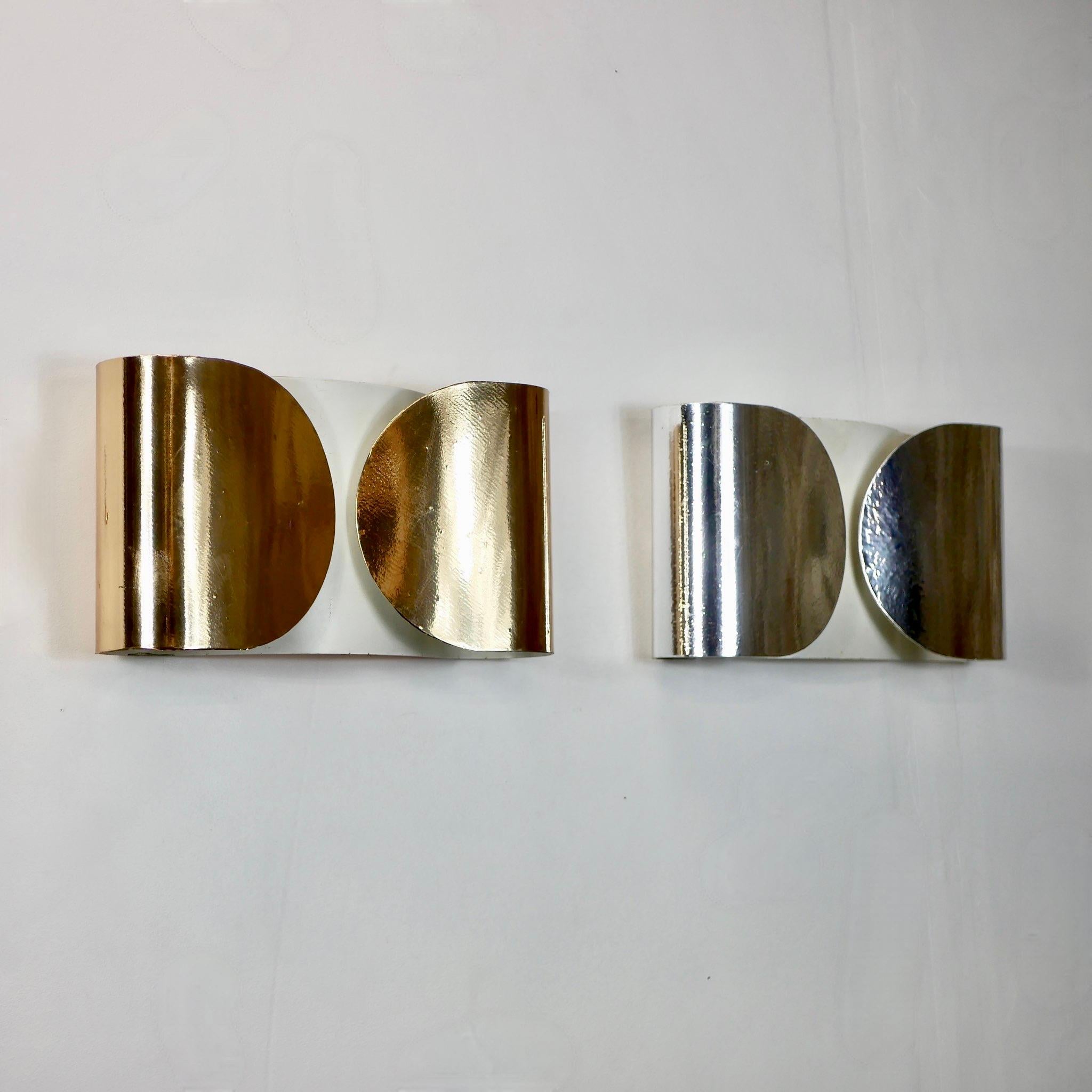 Space Age Pair of early Foglio sconces by Afra & Tobia Scarpa for Flos, Italy, 1960s