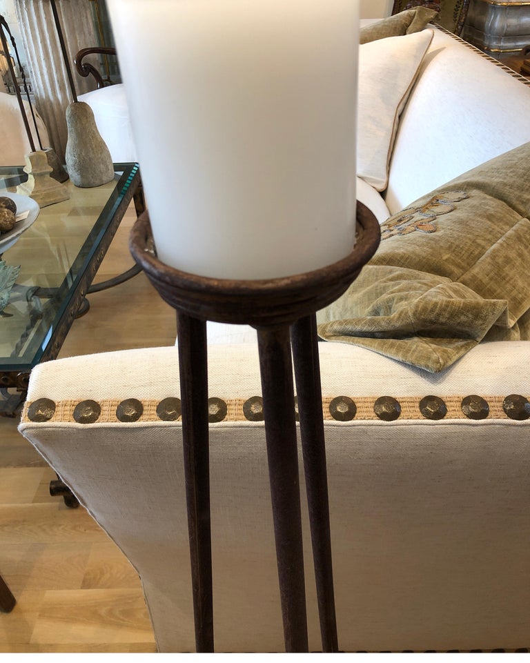 Pair of Early Iron Standing Floor Candelabras For Sale at 1stDibs