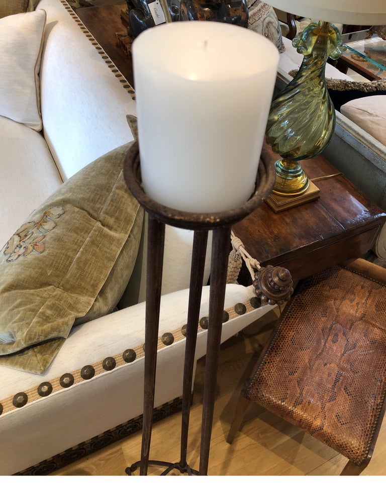 Pair of Early Iron Standing Floor Candelabras For Sale at 1stDibs