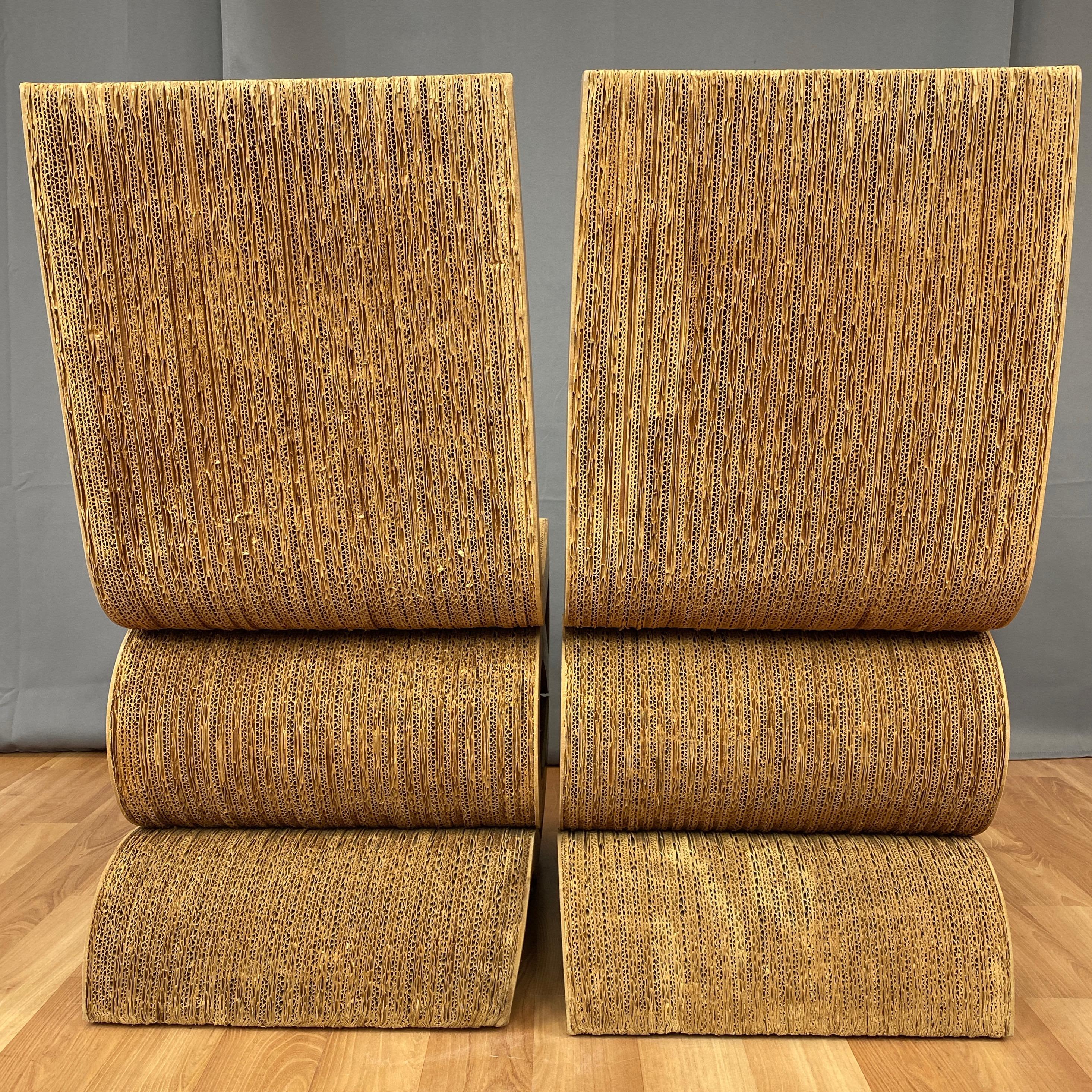 Pair of Early Frank Gehry Easy Edges Wiggle Side Chairs, 1972 1