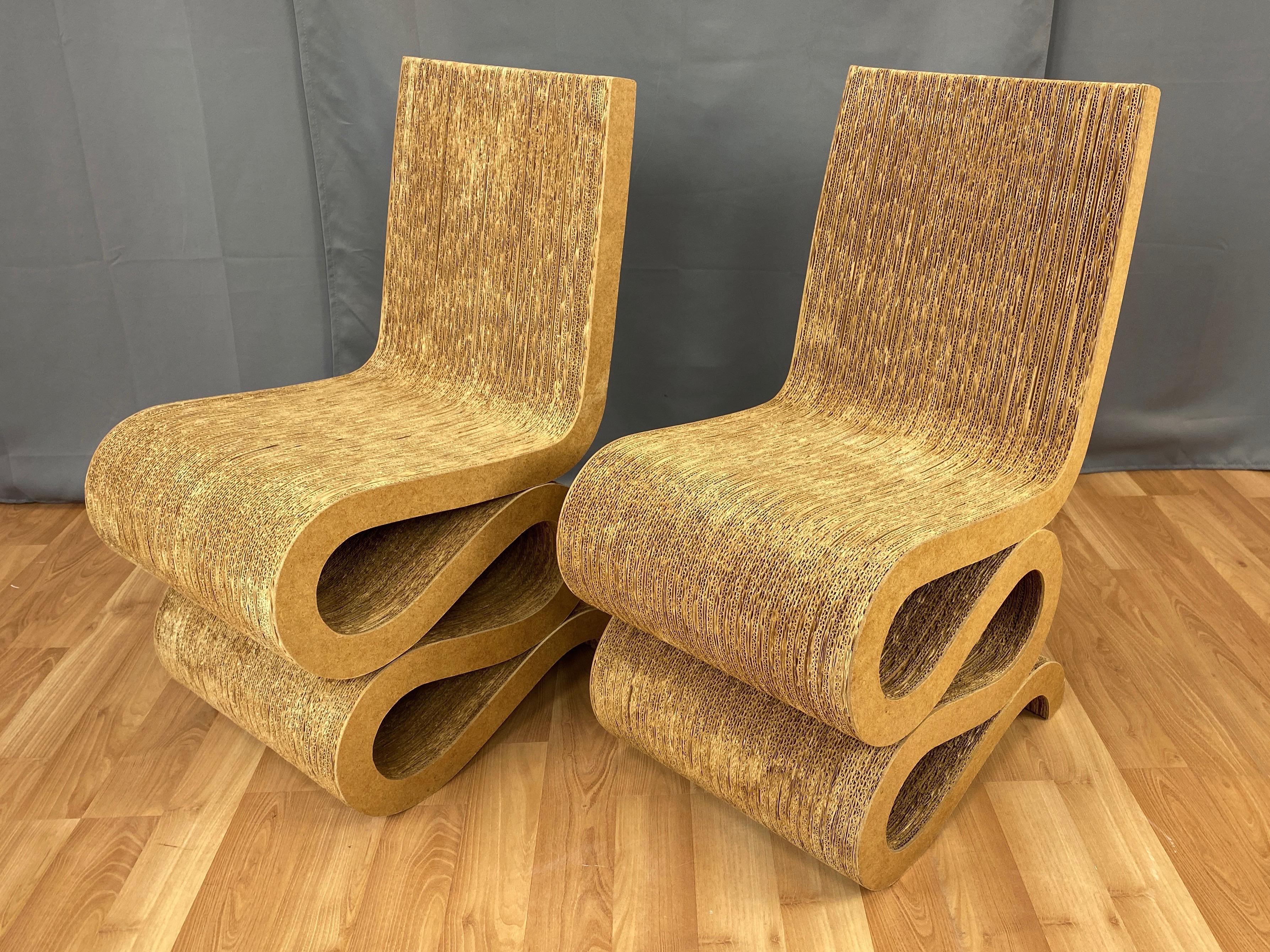 Pair of Early Frank Gehry Easy Edges Wiggle Side Chairs, 1972 2