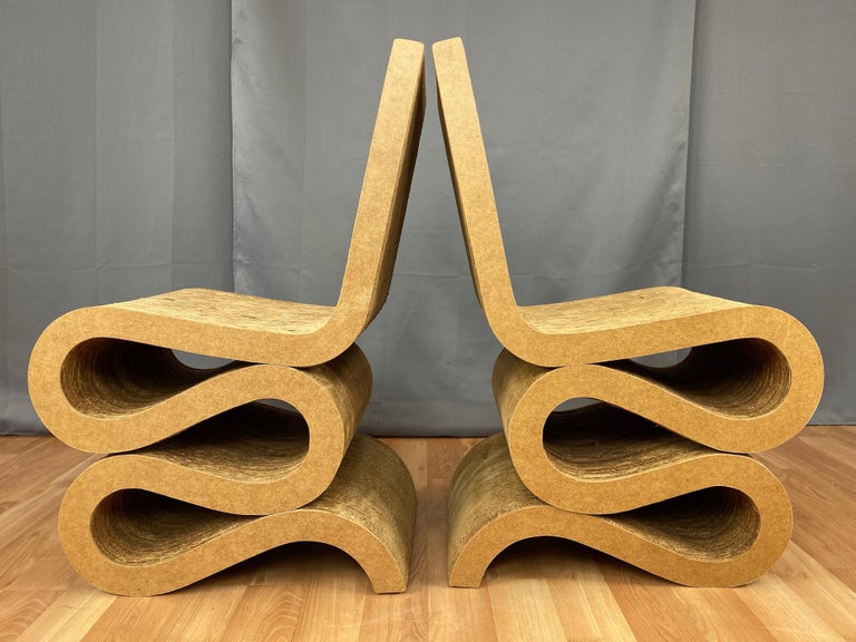 American Pair of Early Frank Gehry Easy Edges Wiggle Side Chairs, 1972