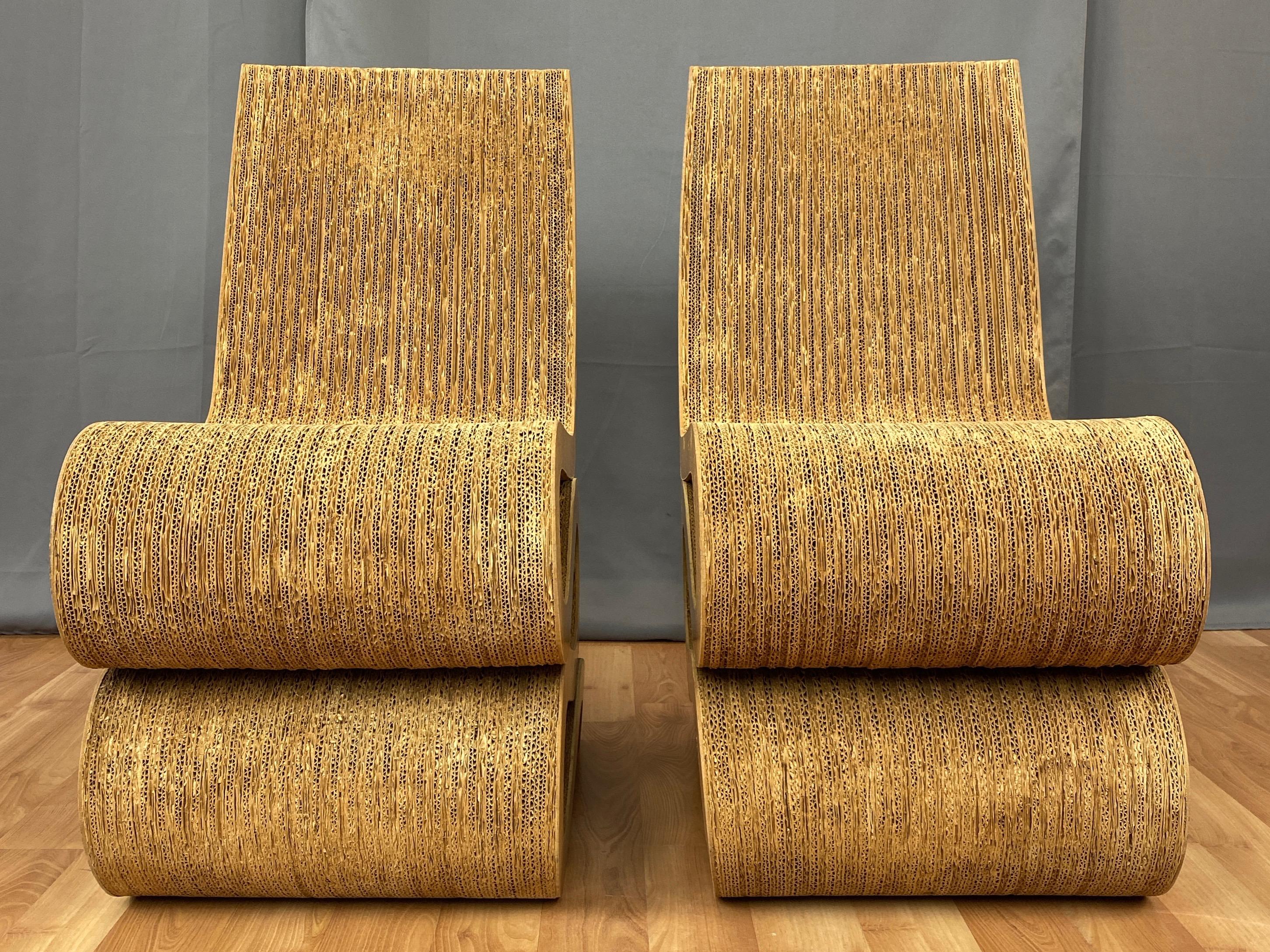 Late 20th Century Pair of Early Frank Gehry Easy Edges Wiggle Side Chairs, 1972
