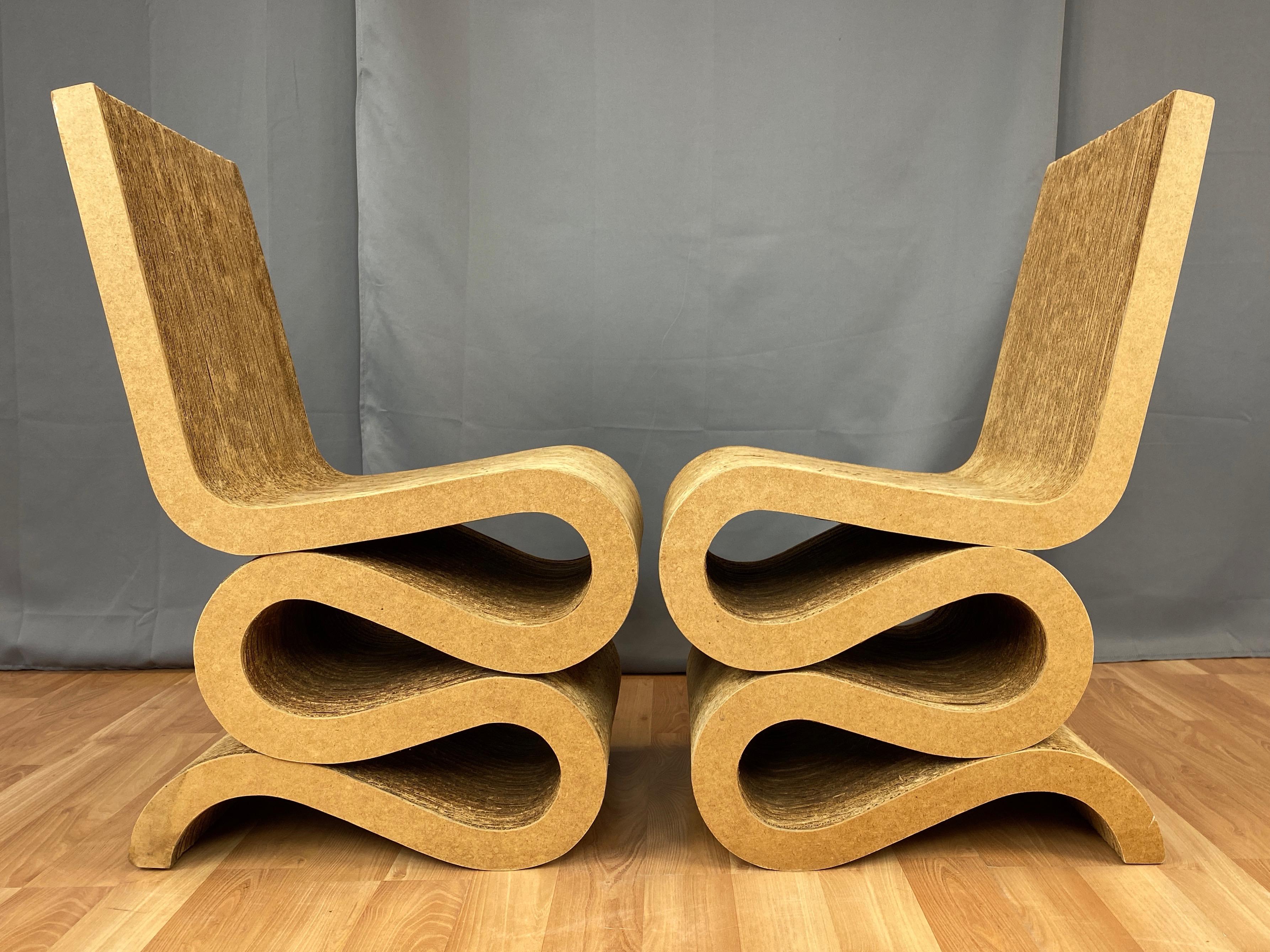 Wood Pair of Early Frank Gehry Easy Edges Wiggle Side Chairs, 1972