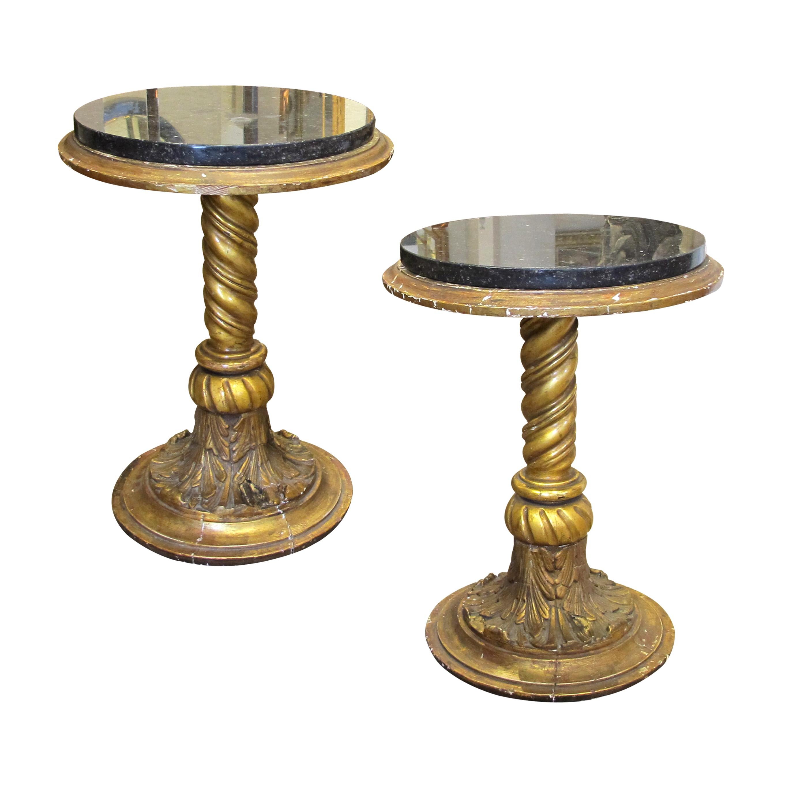 Pair of Early French 1900s Circular Wood and Gilt Gesso Side Tables-Gueridons