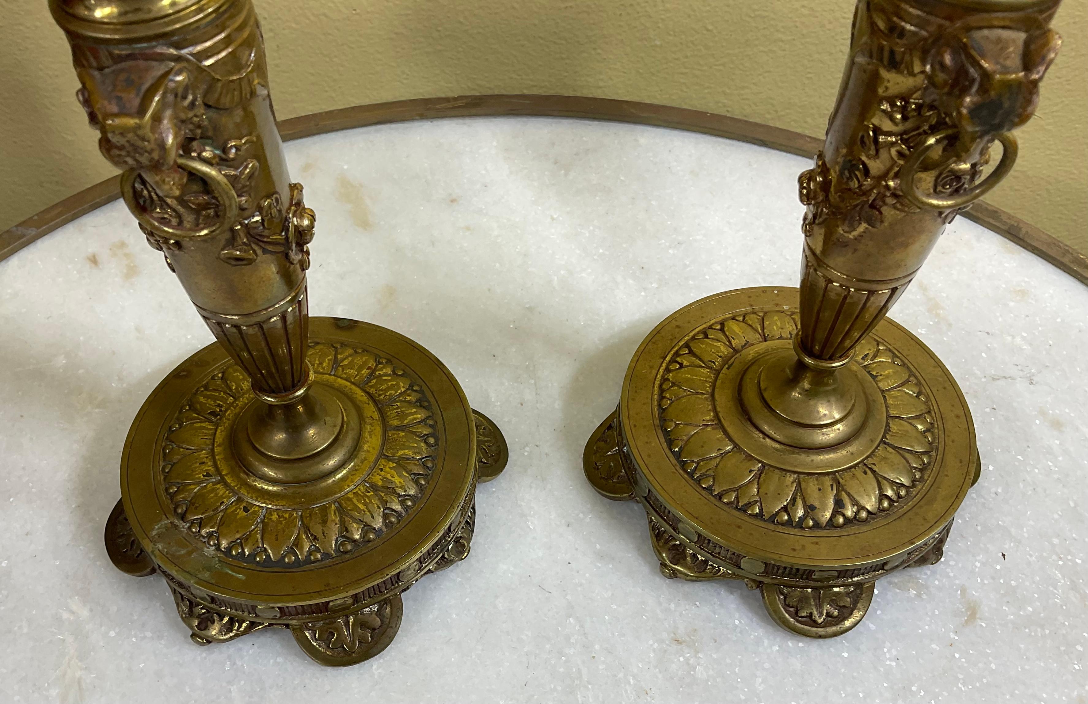 Bronze Pair of Early French Candlesticks For Sale