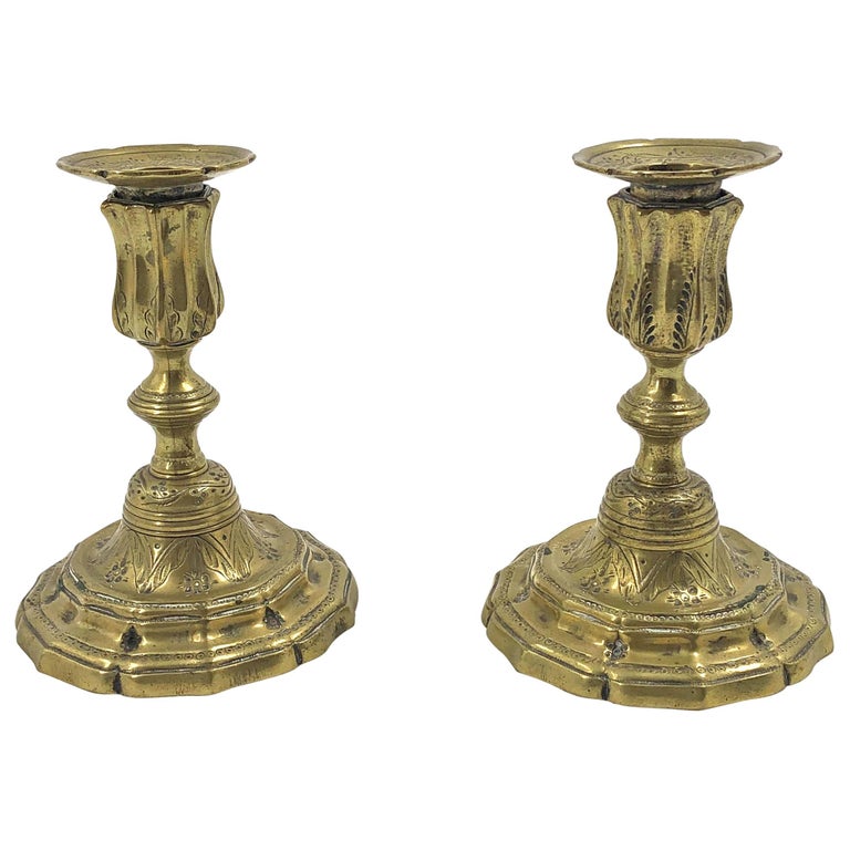 Pair of Early French Candlesticks For Sale
