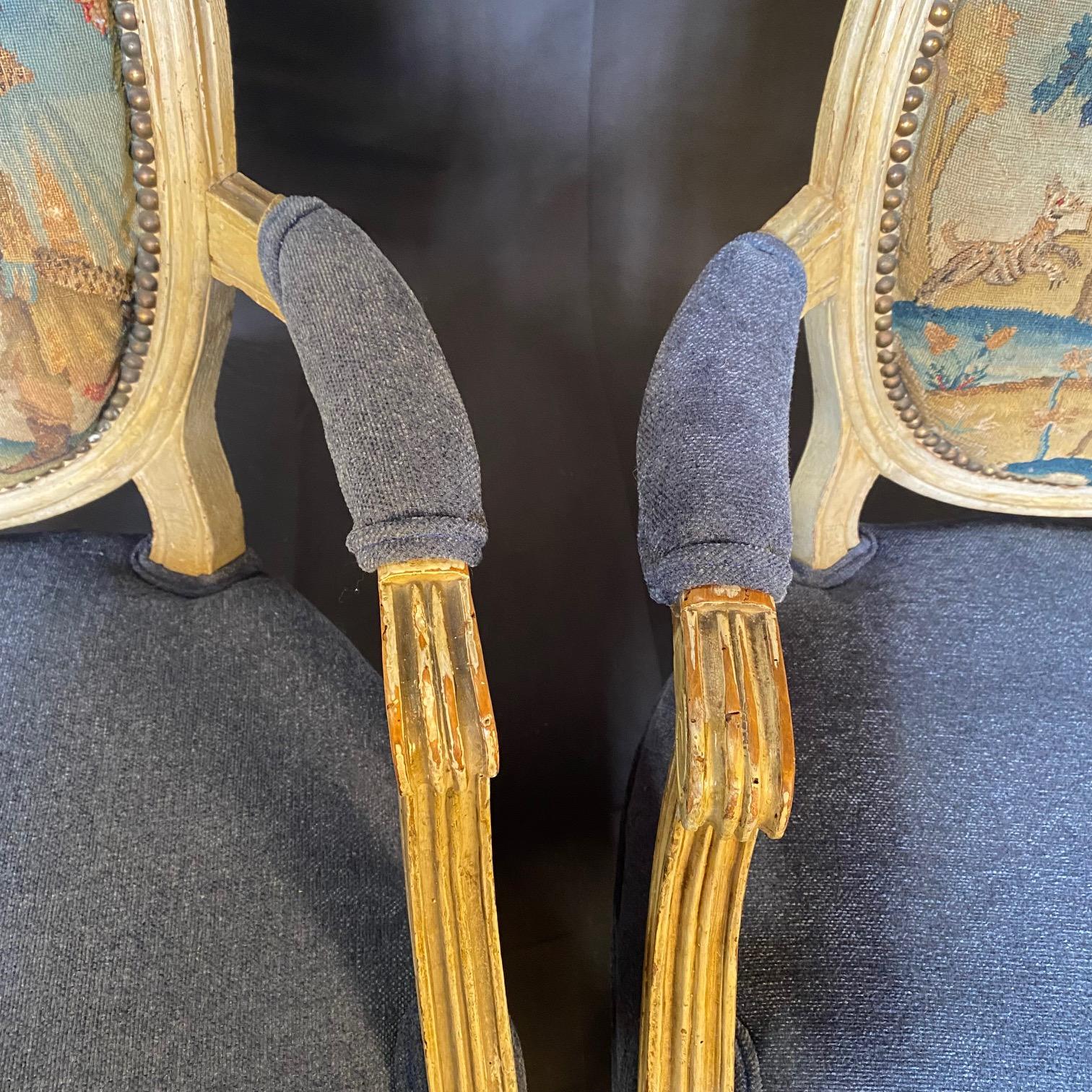 Pair of Early French Louis XVI Painted Armchairs with Stunning Aubusson Tapestry For Sale 6