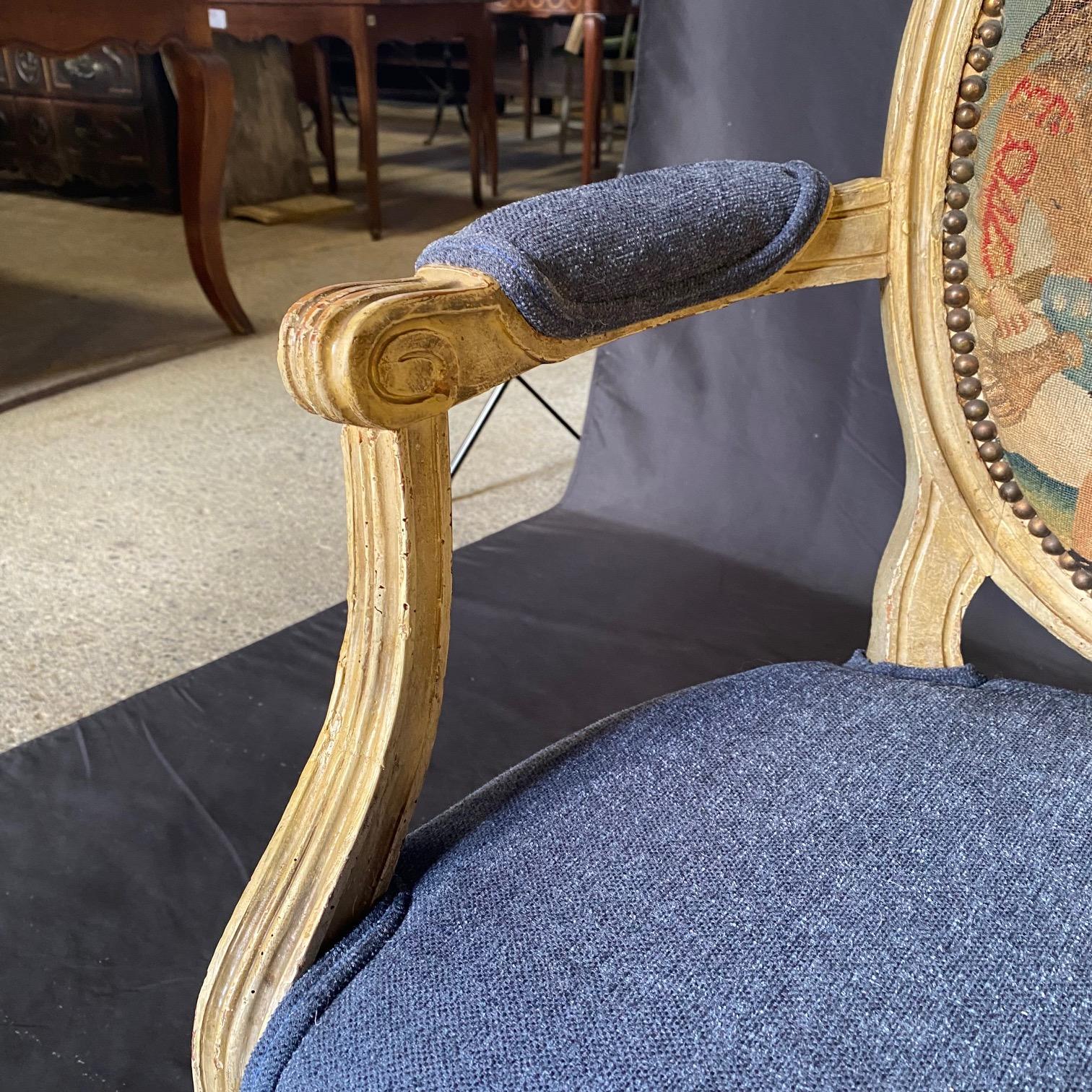 Pair of Early French Louis XVI Painted Armchairs with Stunning Aubusson Tapestry For Sale 5