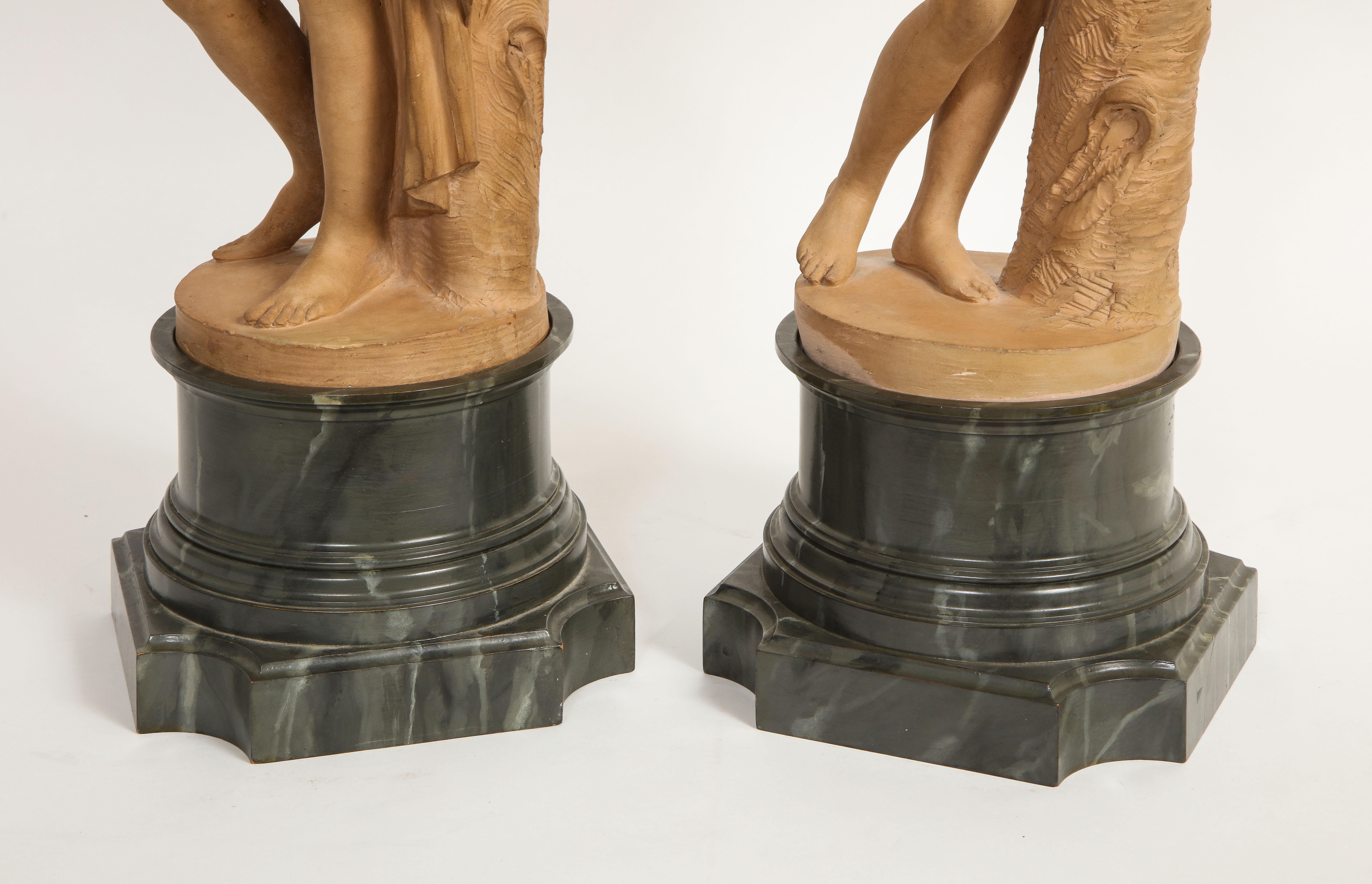 Pair of Early French Terracotta Figures of Pomona and a Girl, Signed Clodion For Sale 5