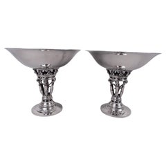 Pair of Early Georg Jensen Danish Modern Sterling Silver Princess Bowls