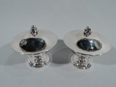 Pair of Early Georg Jensen Hand-Hammered Covered Compotes