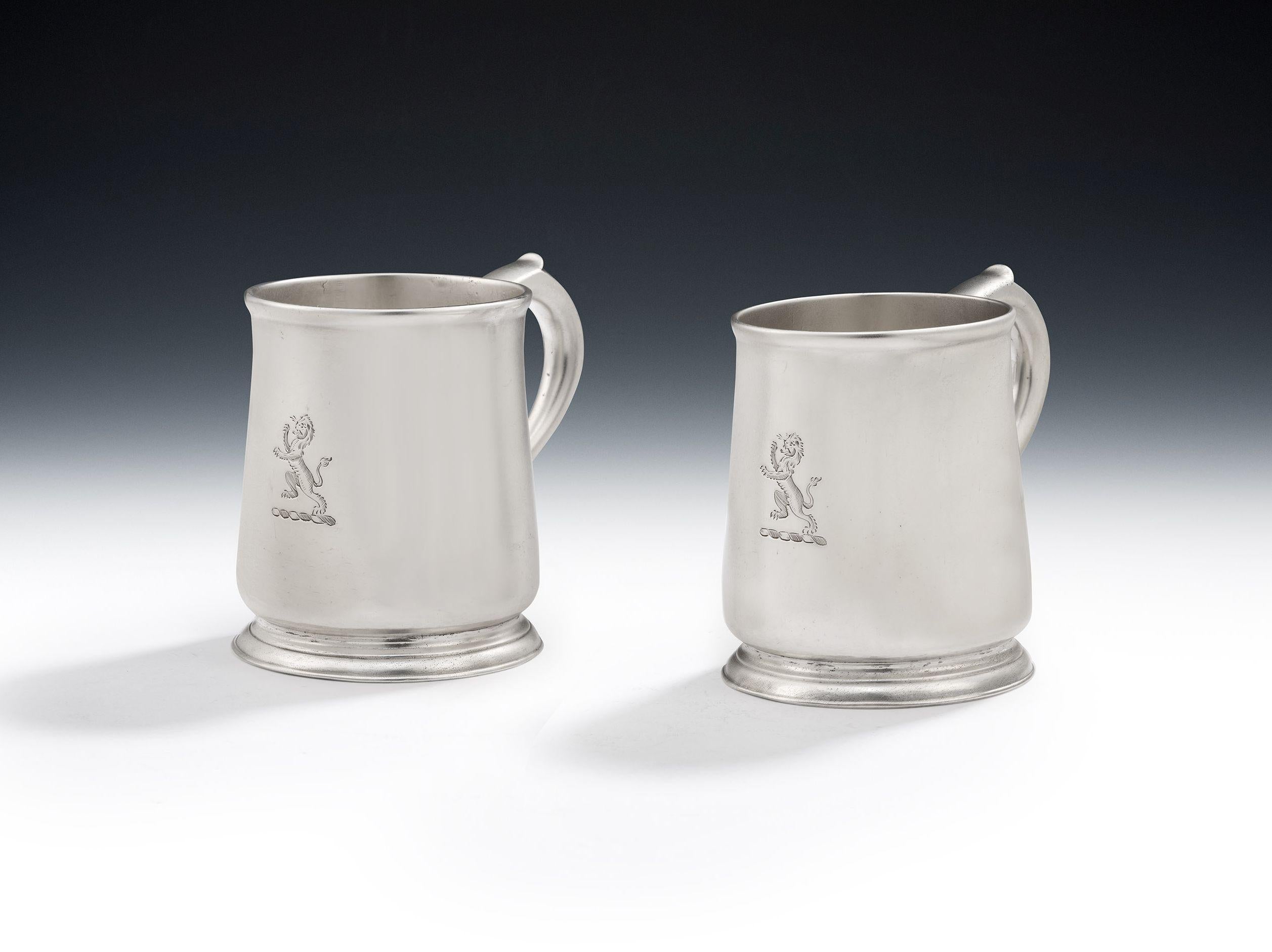 Silver Pair of Early George III Mugs by Whipham & Wright, London, 1764. For Sale