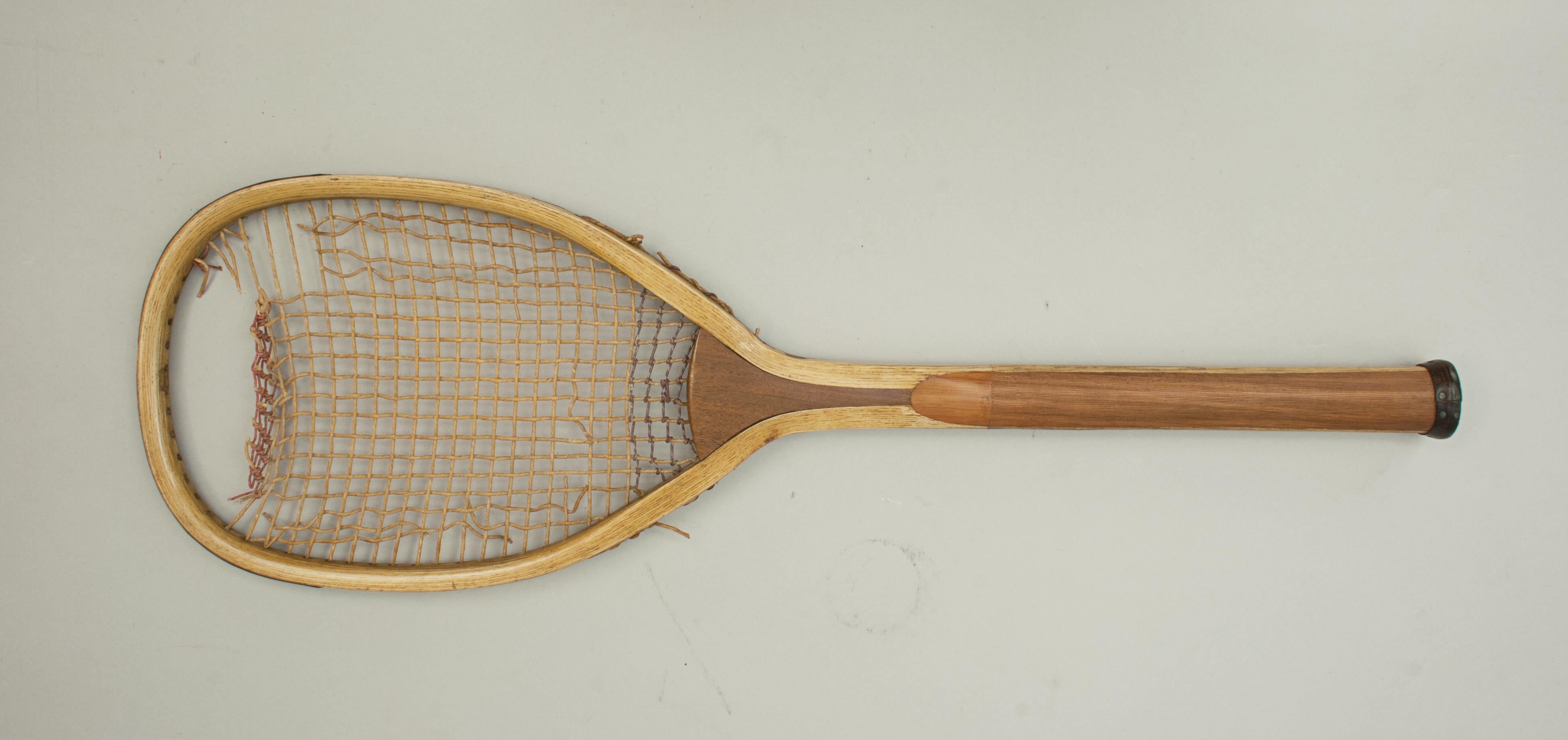 Early thick gut strung lawn tennis rackets.
A rare pair of early lawn tennis racquets in good original condition by H. Richardson, U.S.A. The ash frames are in very good condition, still with the leather strip on the top edge of the frame. The