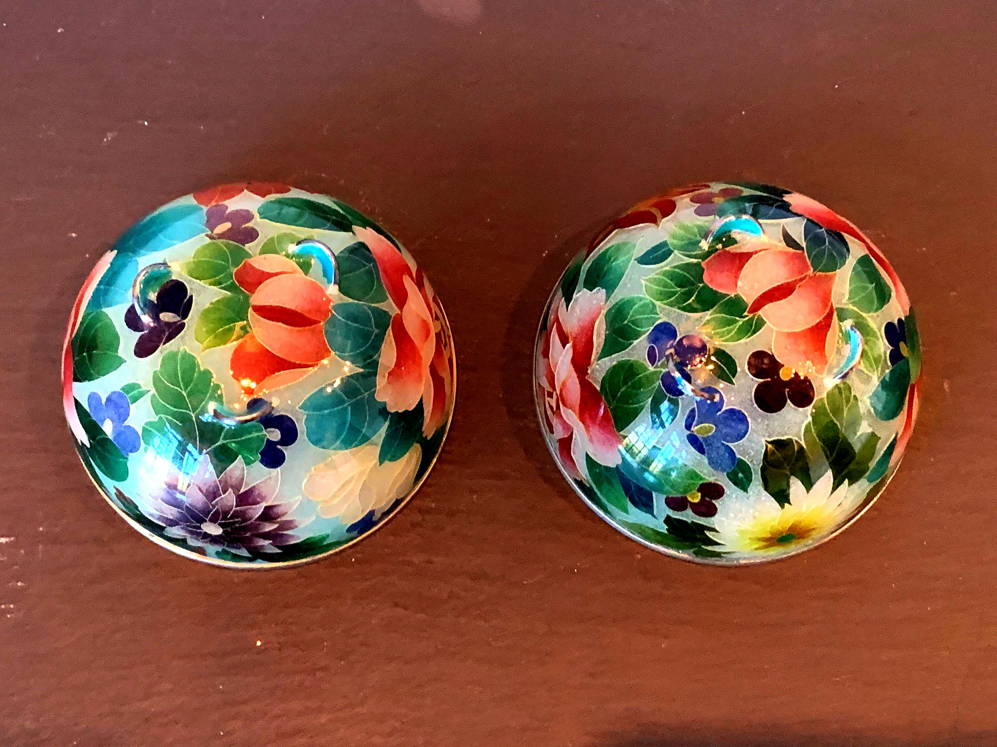 20th Century Pair of Early Japanese Plique-a-Jour Bowls from Nagoya For Sale
