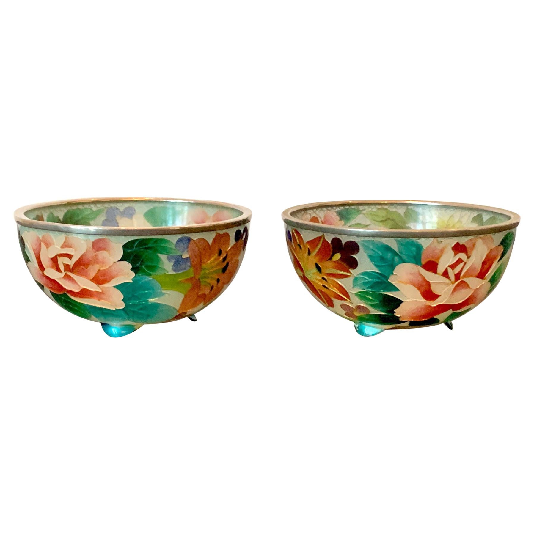 Pair of Early Japanese Plique-a-Jour Bowls from Nagoya For Sale