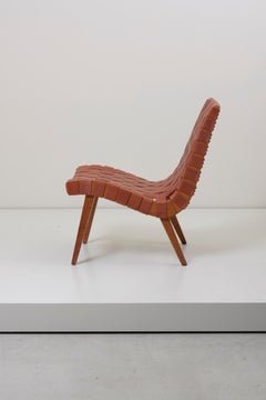 Pair of Early Jens Risom 654W Lounge Chairs by Knoll with Leather Webbing