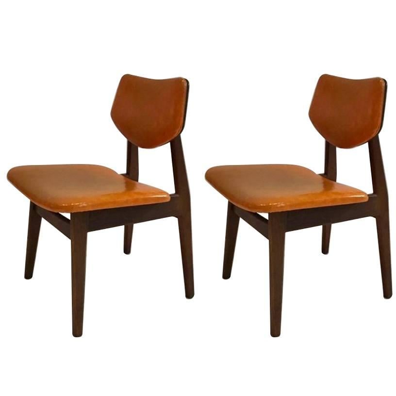 Pair of Early Jens Risom Chairs in Walnut, USA circa 1950