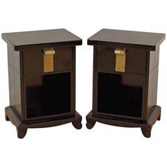 Pair of Early John Stuart Nightstands in Black Lacquer