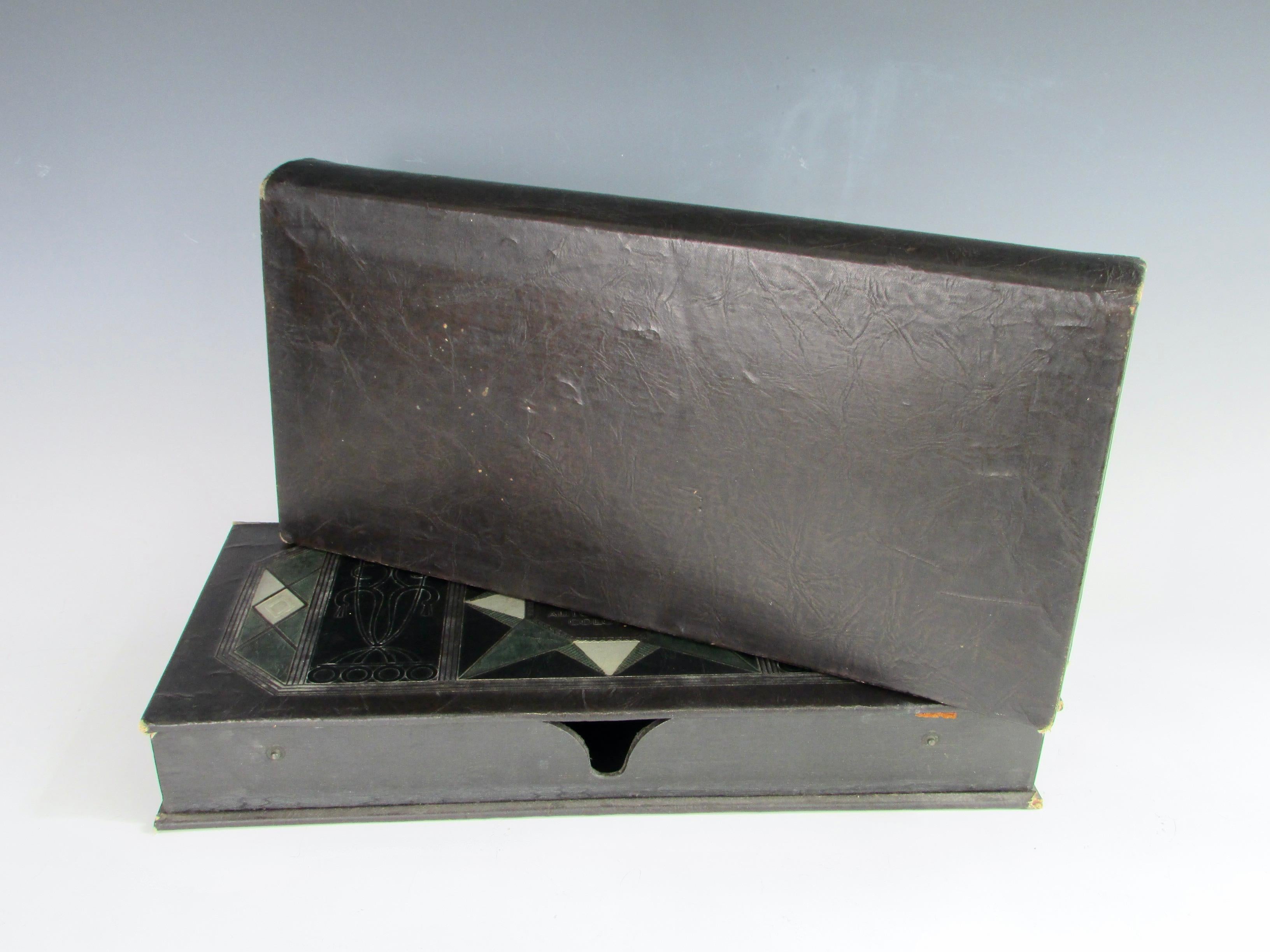 20th Century Pair of Early Leather Bound Ditzler Automotive Paint Chip Boxes For Sale
