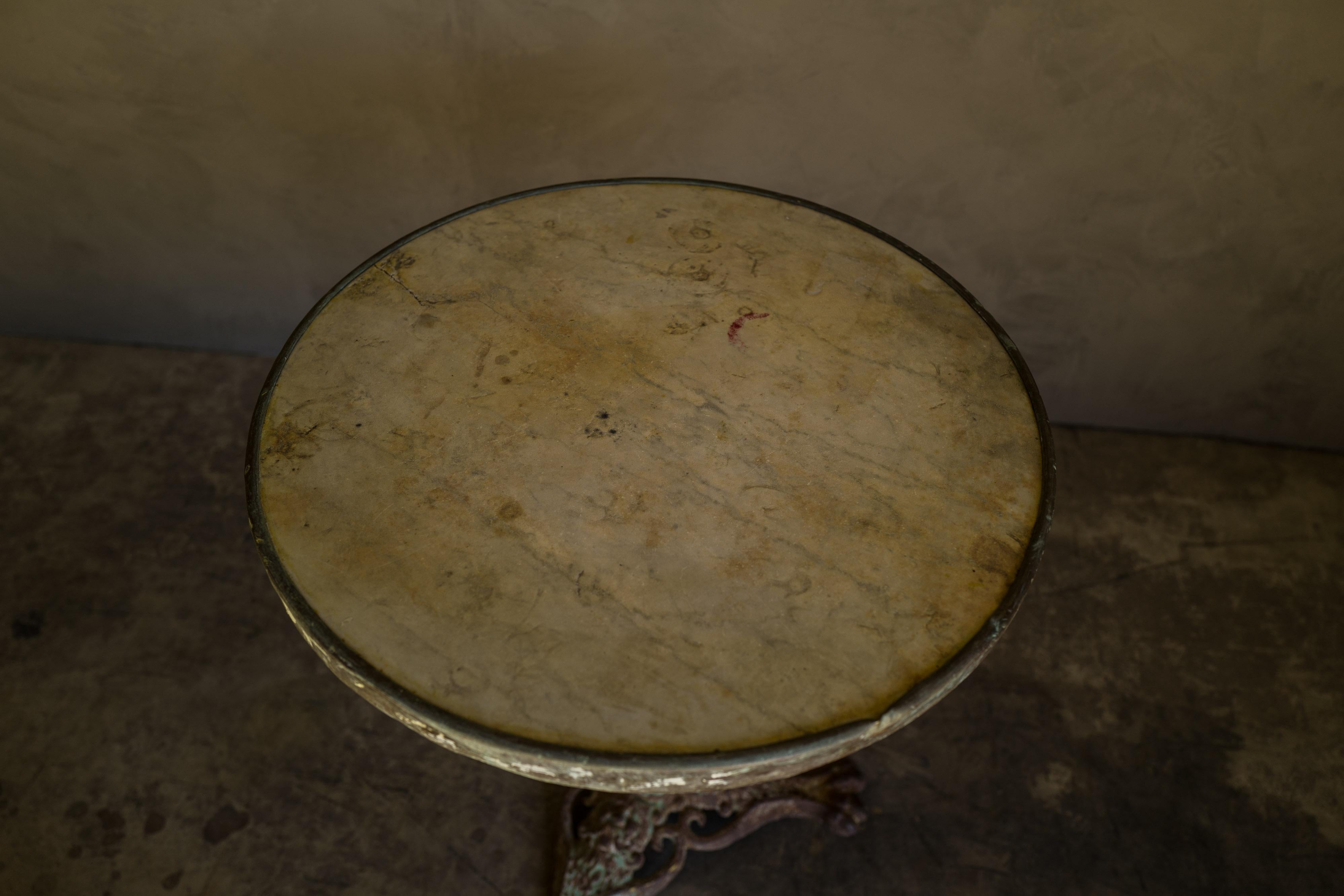 European Pair of Early Marble Bistro Tables from France, circa 1940