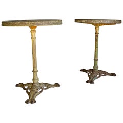 Vintage Pair of Early Marble Bistro Tables from France, circa 1940