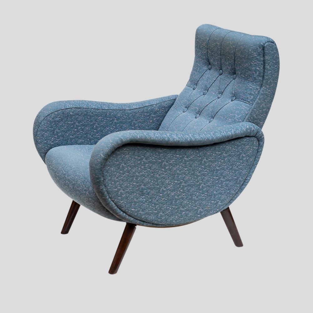 Pair of early Marco Zanuso design blue upholstery armchairs For Sale 5