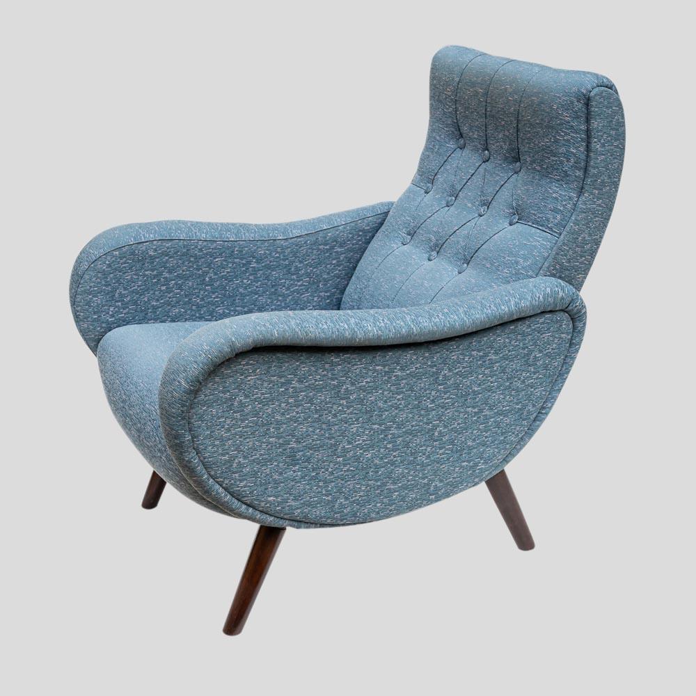 Italian Pair of early Marco Zanuso design blue upholstery armchairs For Sale