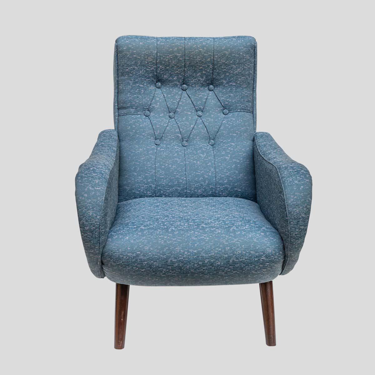 Pair of early Marco Zanuso design blue upholstery armchairs In Good Condition For Sale In London, GB