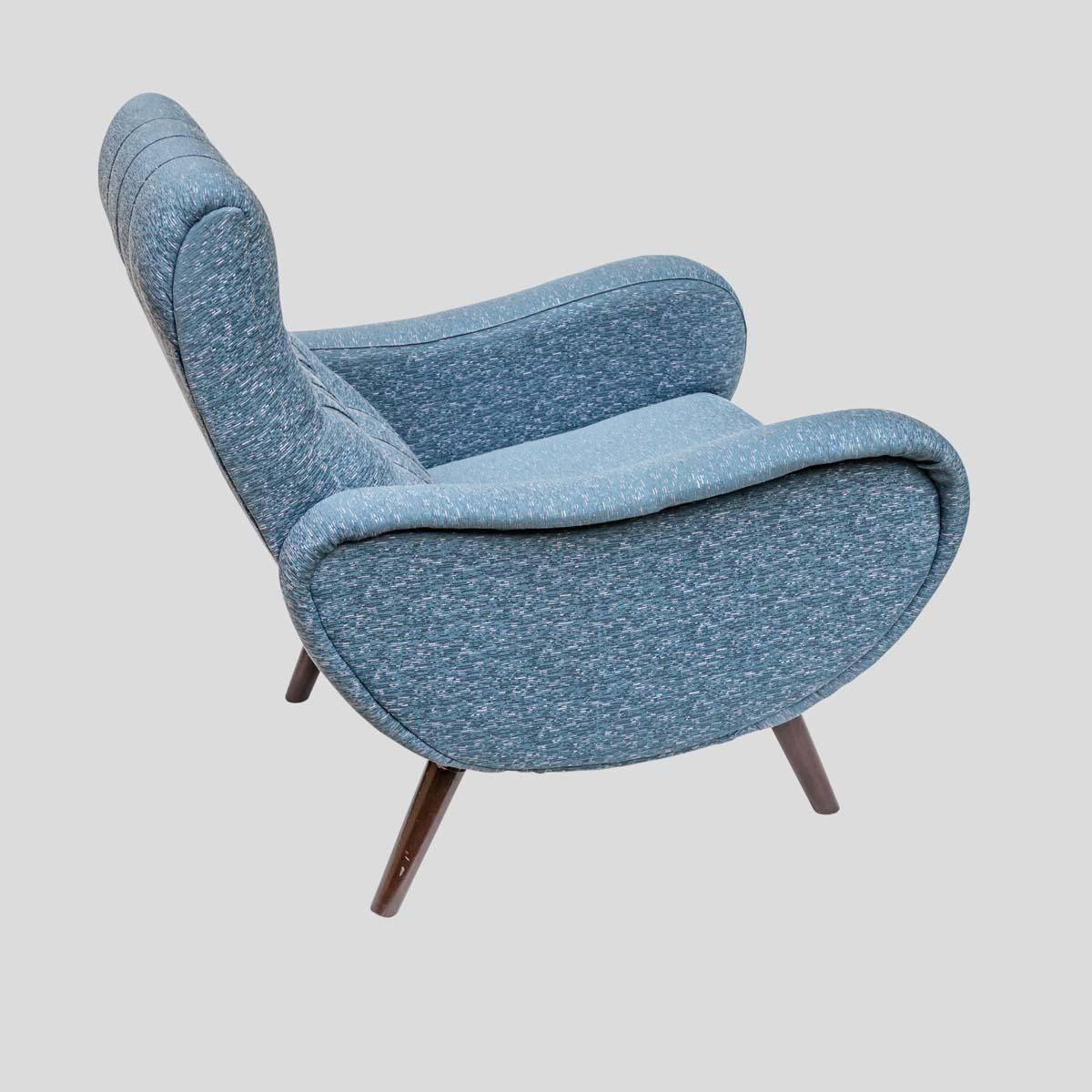 Metal Pair of early Marco Zanuso design blue upholstery armchairs For Sale