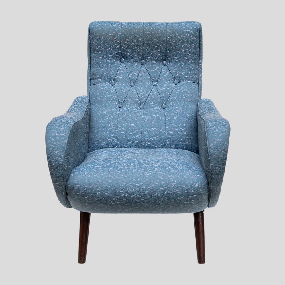 Pair of early Marco Zanuso design blue upholstery armchairs For Sale 2