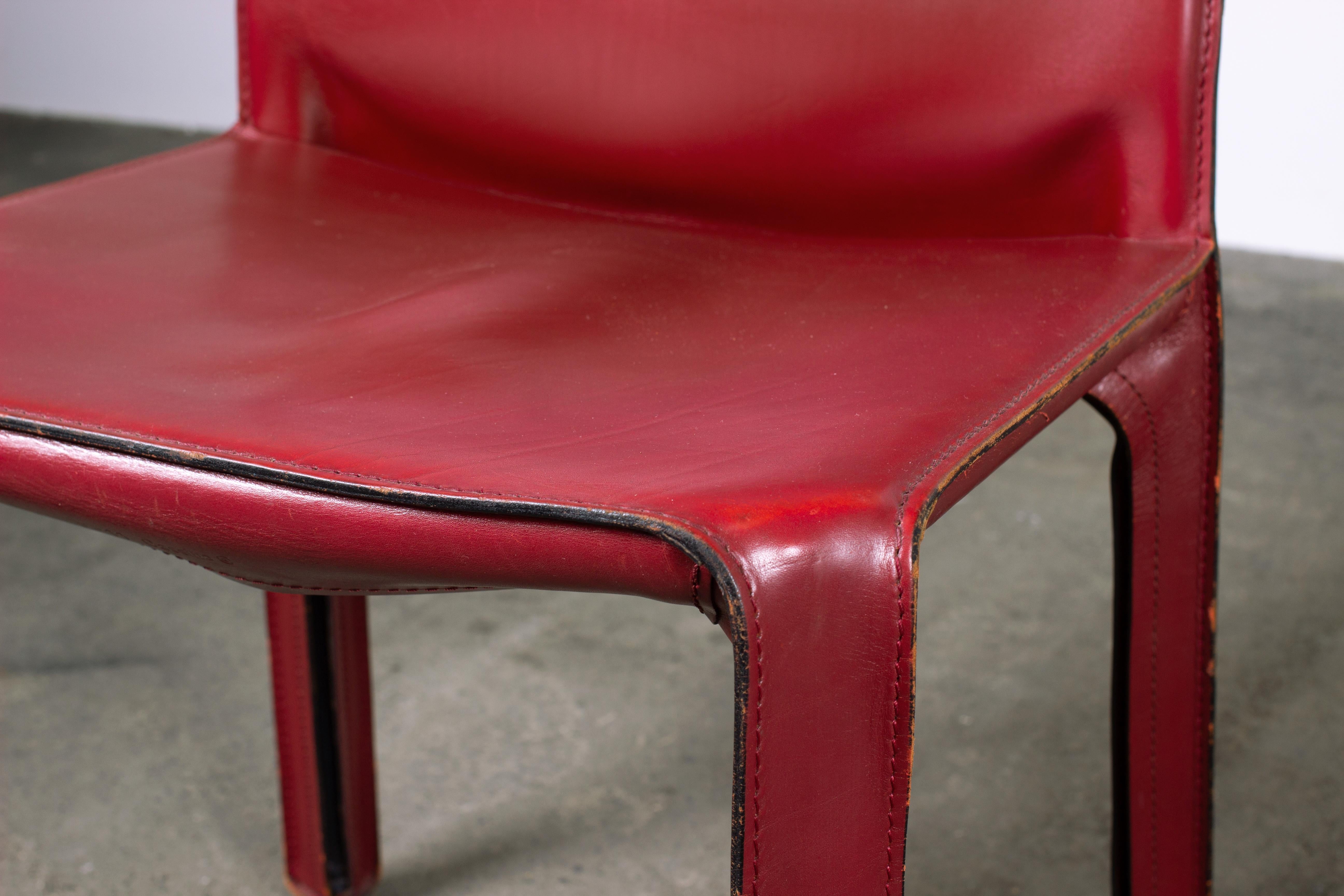 20th Century Pair of Early Mario Bellini CAB 412 Chairs in Burgundy Red Leather for Cassina