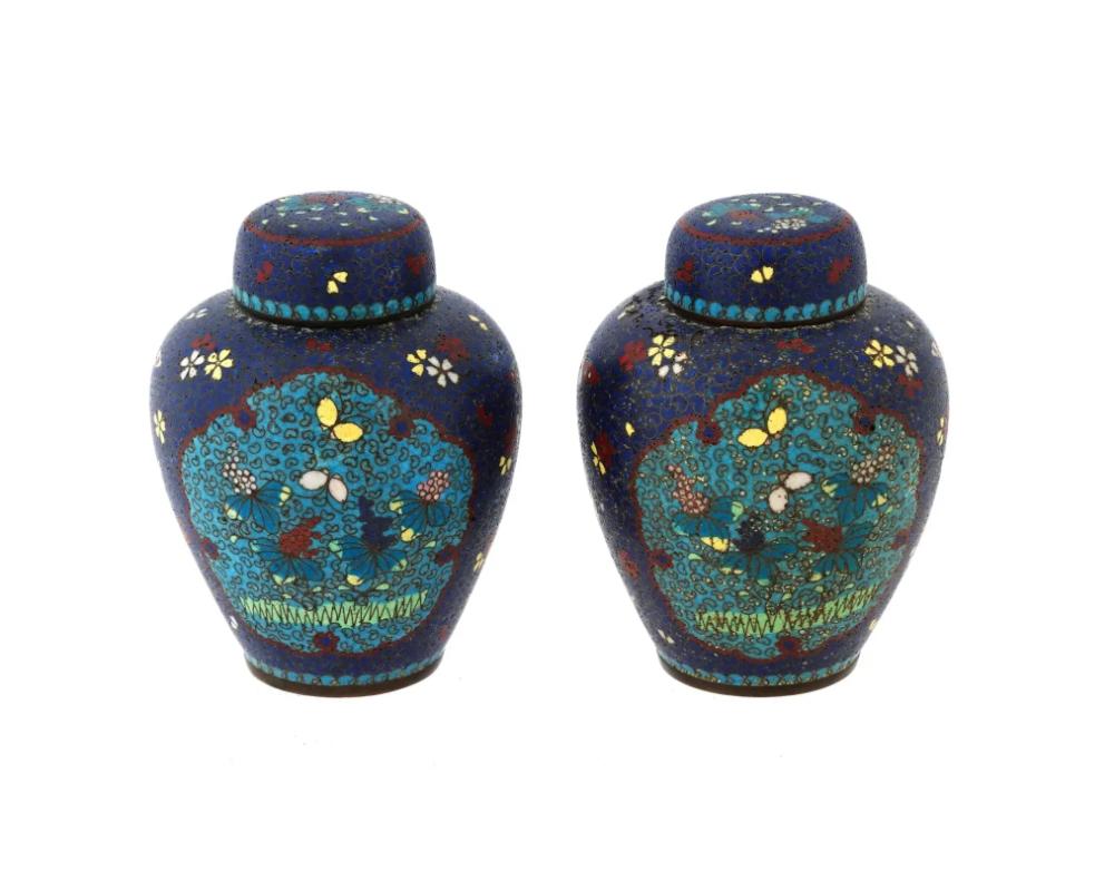 Pair Of Early Meiji Japanese Cloisonne Brush Pots For Sale 5