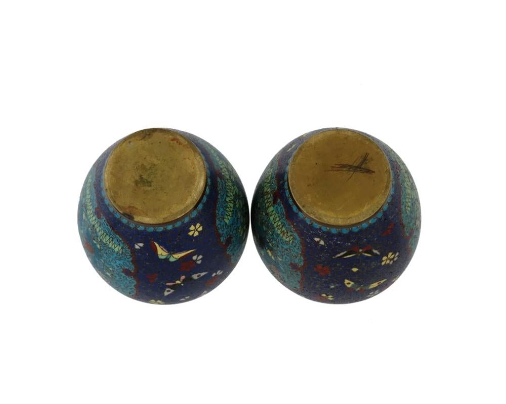 Pair Of Early Meiji Japanese Cloisonne Brush Pots For Sale 8