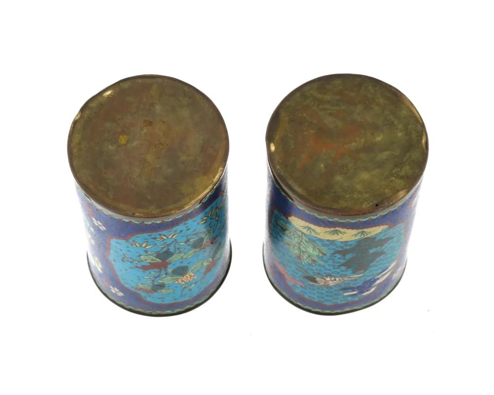Pair Of Early Meiji Japanese Cloisonne Brush Pots For Sale 1