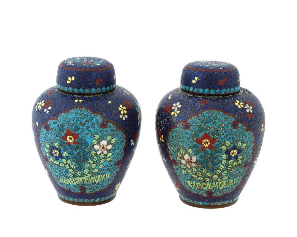 Paar frühe japanische Meiji-Cloisonne-Bürstentöpfe (Emaille) im Angebot