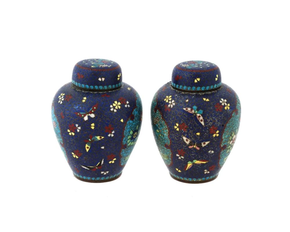 Cloissoné Pair Of Early Meiji Japanese Cloisonne Enamel Ginger Jars For Sale