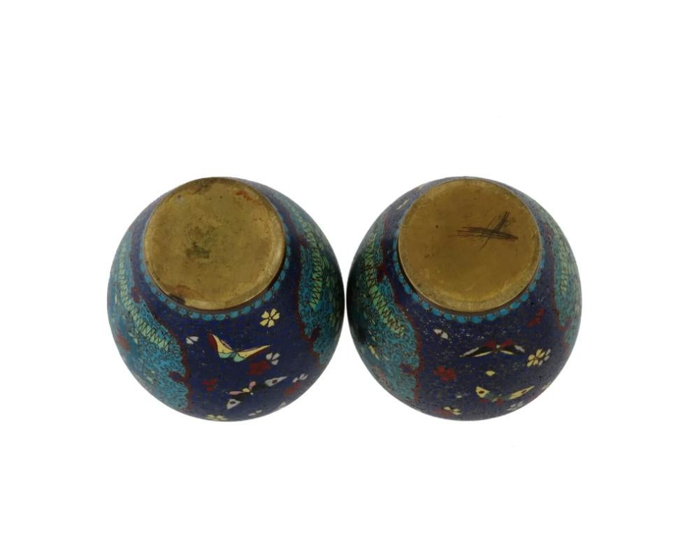 Pair Of Early Meiji Japanese Cloisonne Enamel Ginger Jars For Sale 2