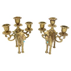 Pair of Early-Mid 20th Century Brass Camel Candelabras