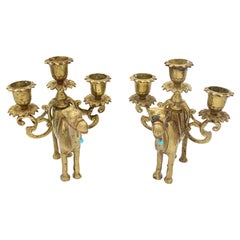 Vintage Pair of Early-Mid 20th Century Brass Camel Candelabras