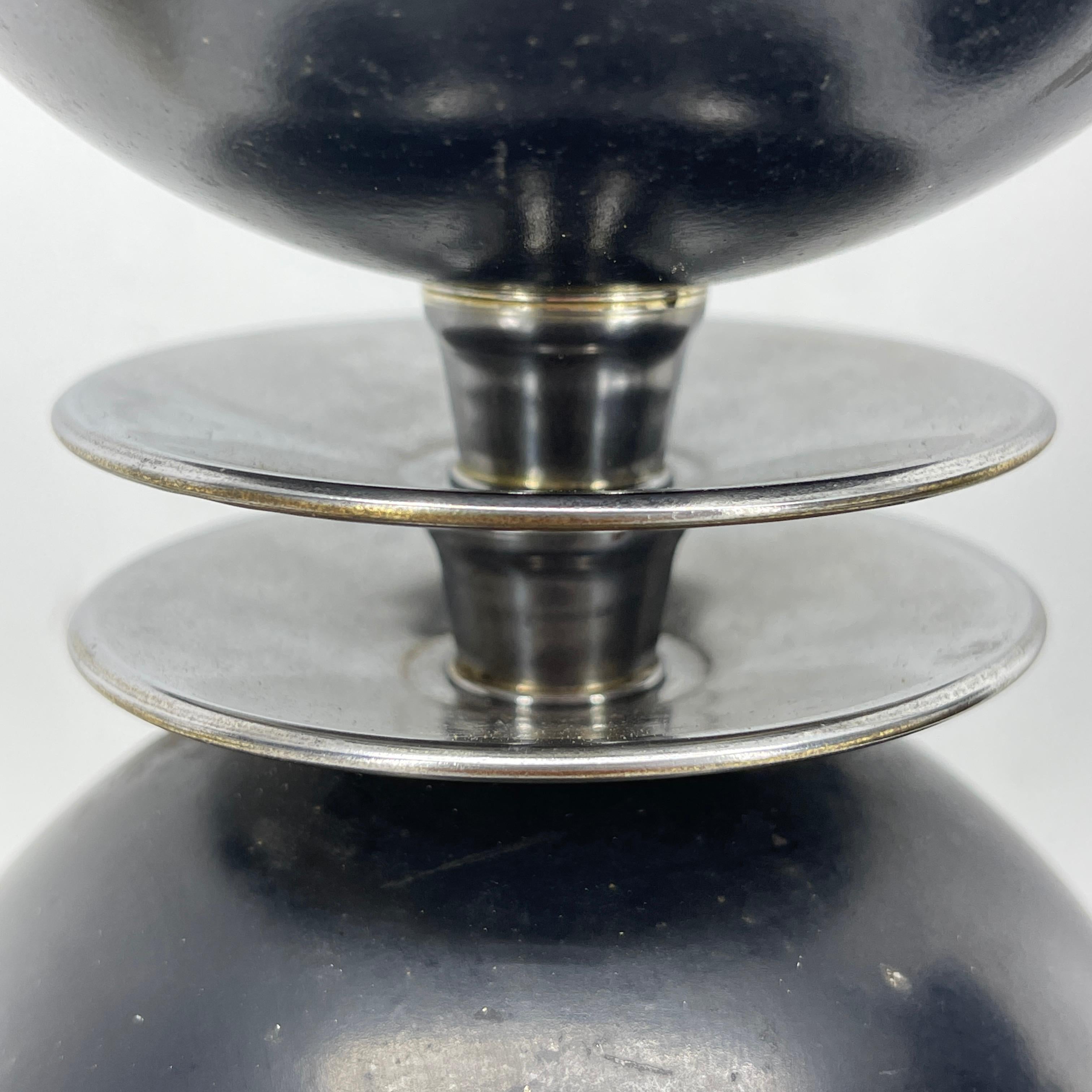 Pair of Early Mid-Century Modern Black Toleware Chrome Lamps For Sale 2