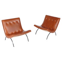 Pair of Early  Milo Baughman Scoop Lounge Chairs in Leather