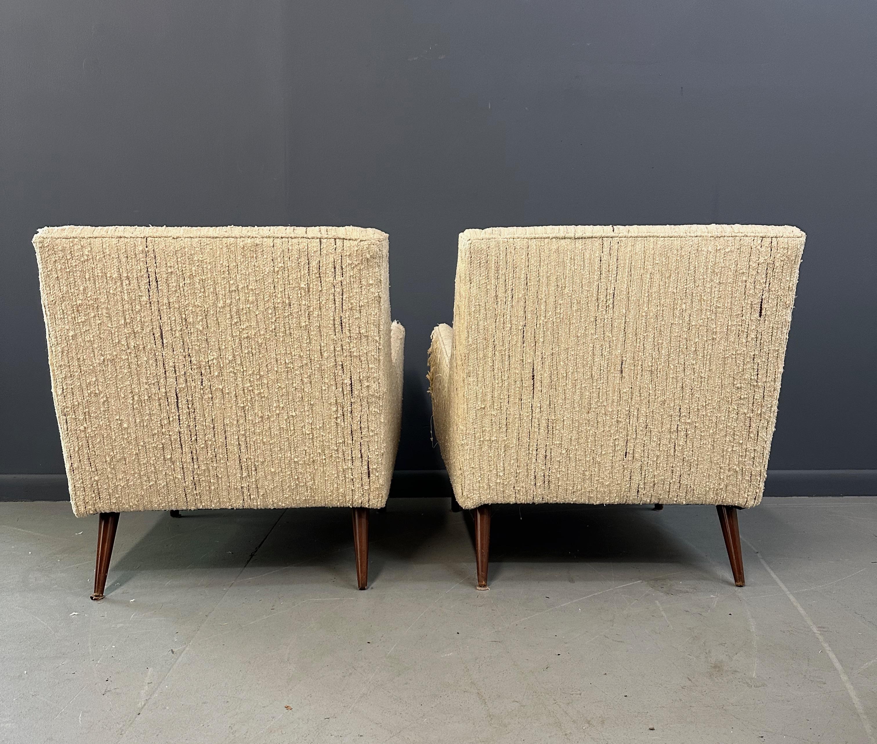 20th Century Pair of Early Milo Baughman Style Mid Century Armchairs with Walnut Legs