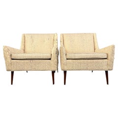 Pair of Early Milo Baughman Style Mid Century Armchairs with Walnut Legs