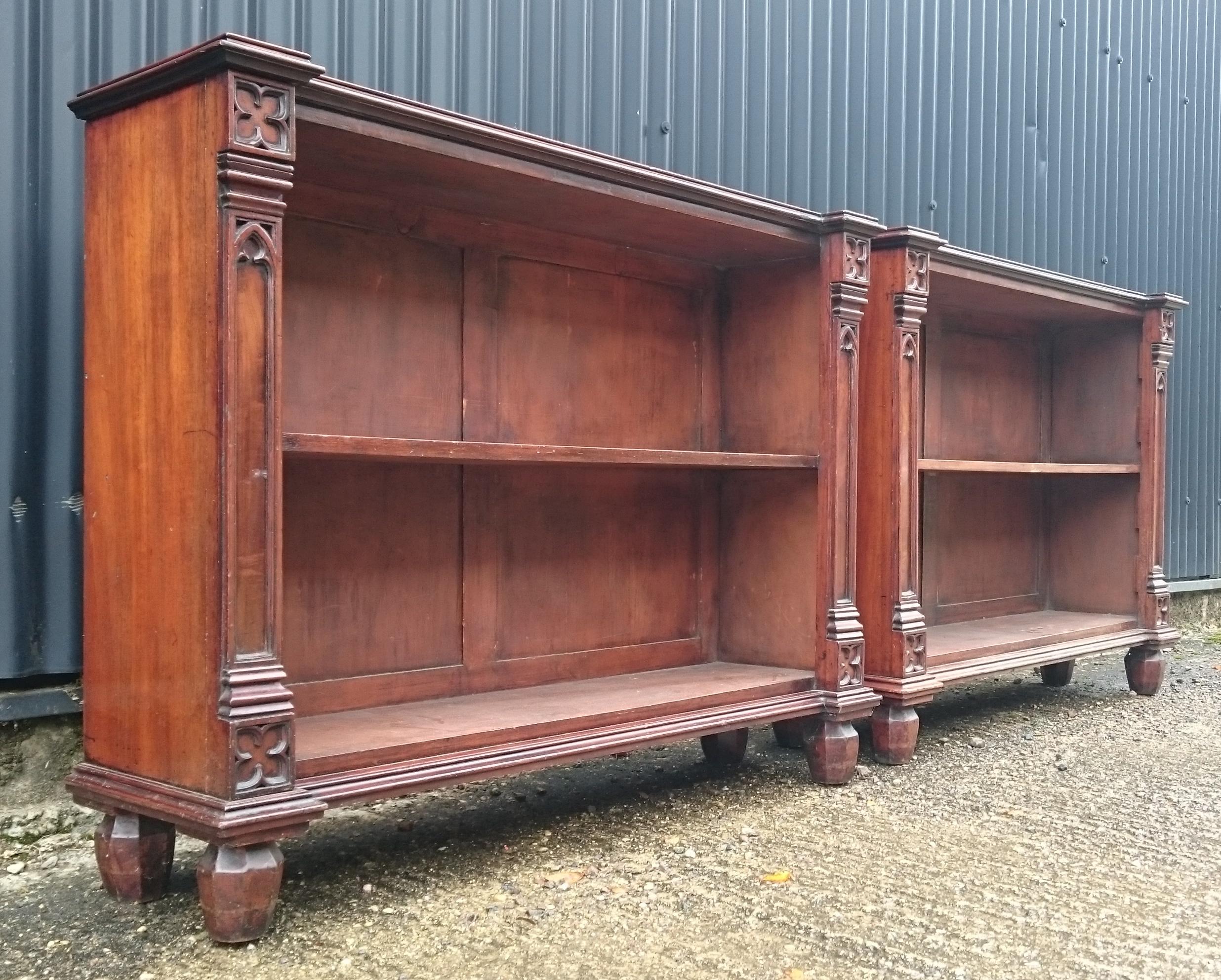 Pair of early 19th century bookcases in the Gothic style. This is a really wonderful pair of bookcases which provide lots of storage while remaining usefully shallow in depth.

English, circa 1825 

Measures: 117 cm / 46