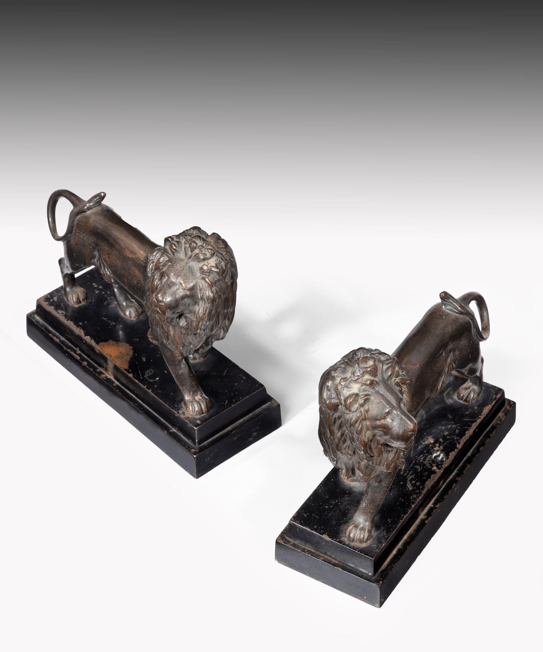 English Pair of Early 19th Century Regency Cast Iron Lion Sculptures