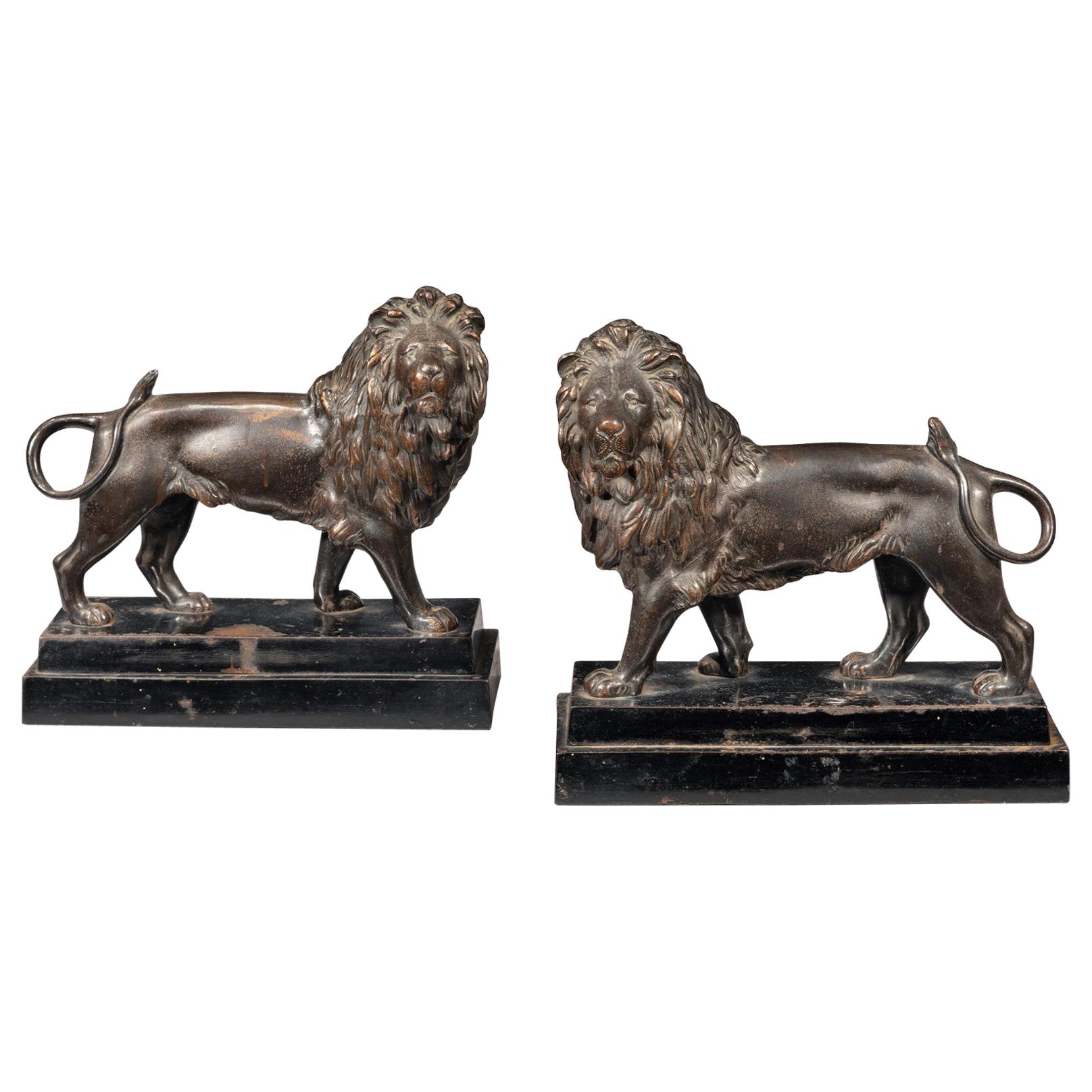 Pair of Early 19th Century Regency Cast Iron Lion Sculptures