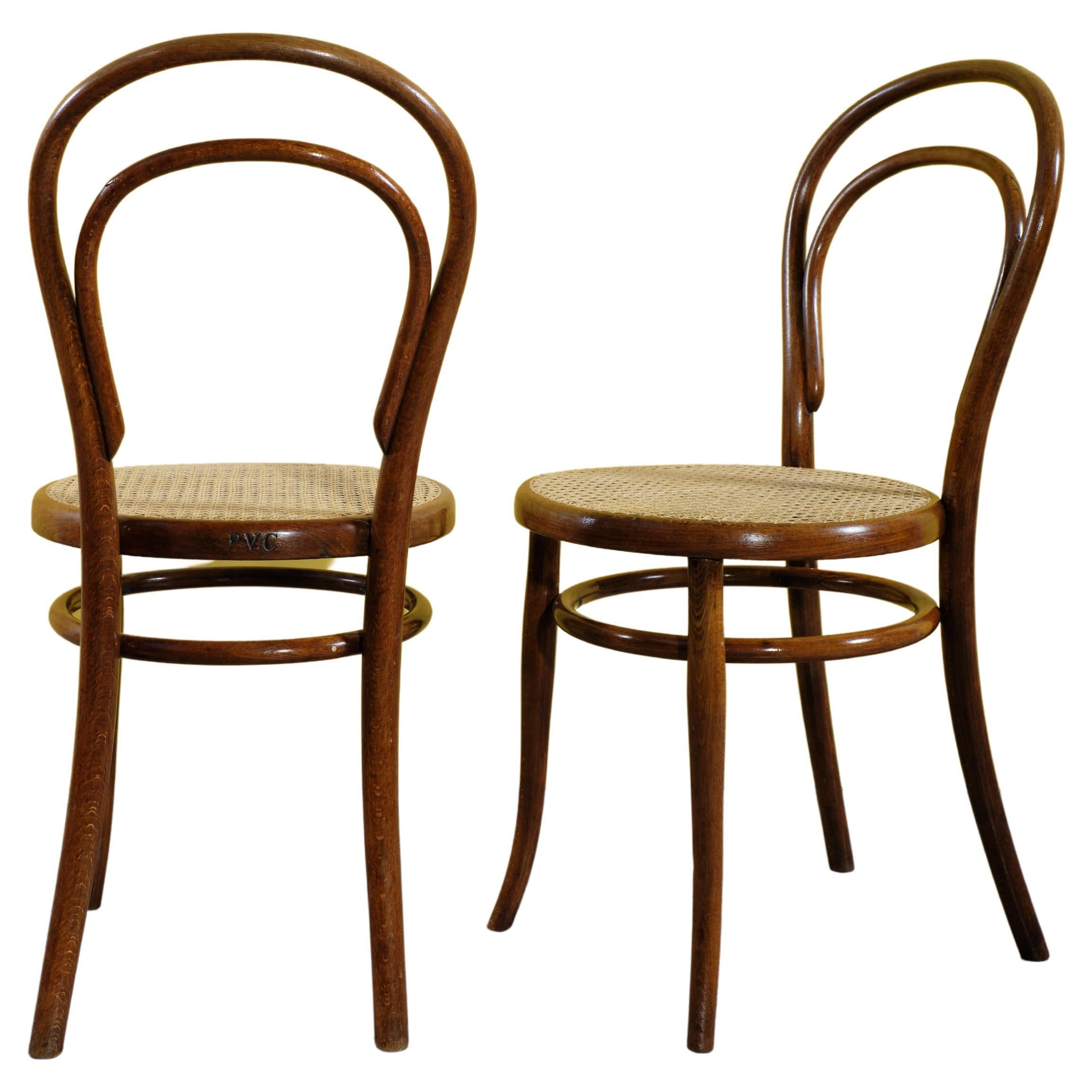 Paar Beistellstühle aus Bugholz, frühe Nr. 14, von Michel Thonet, Bistrostuhl, 1890er Jahre im Angebot