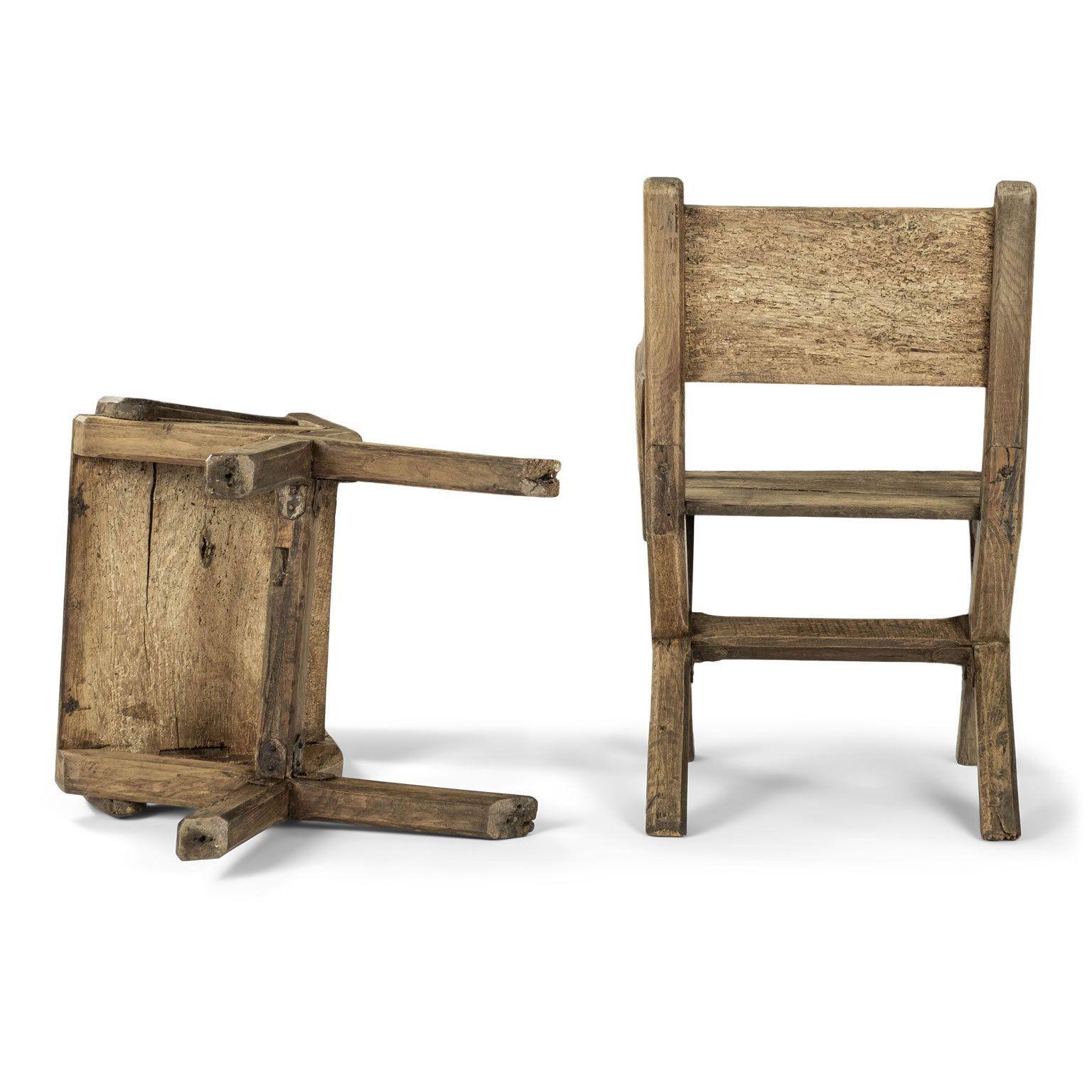 Pair of Early Oak X-frame Armchairs 3