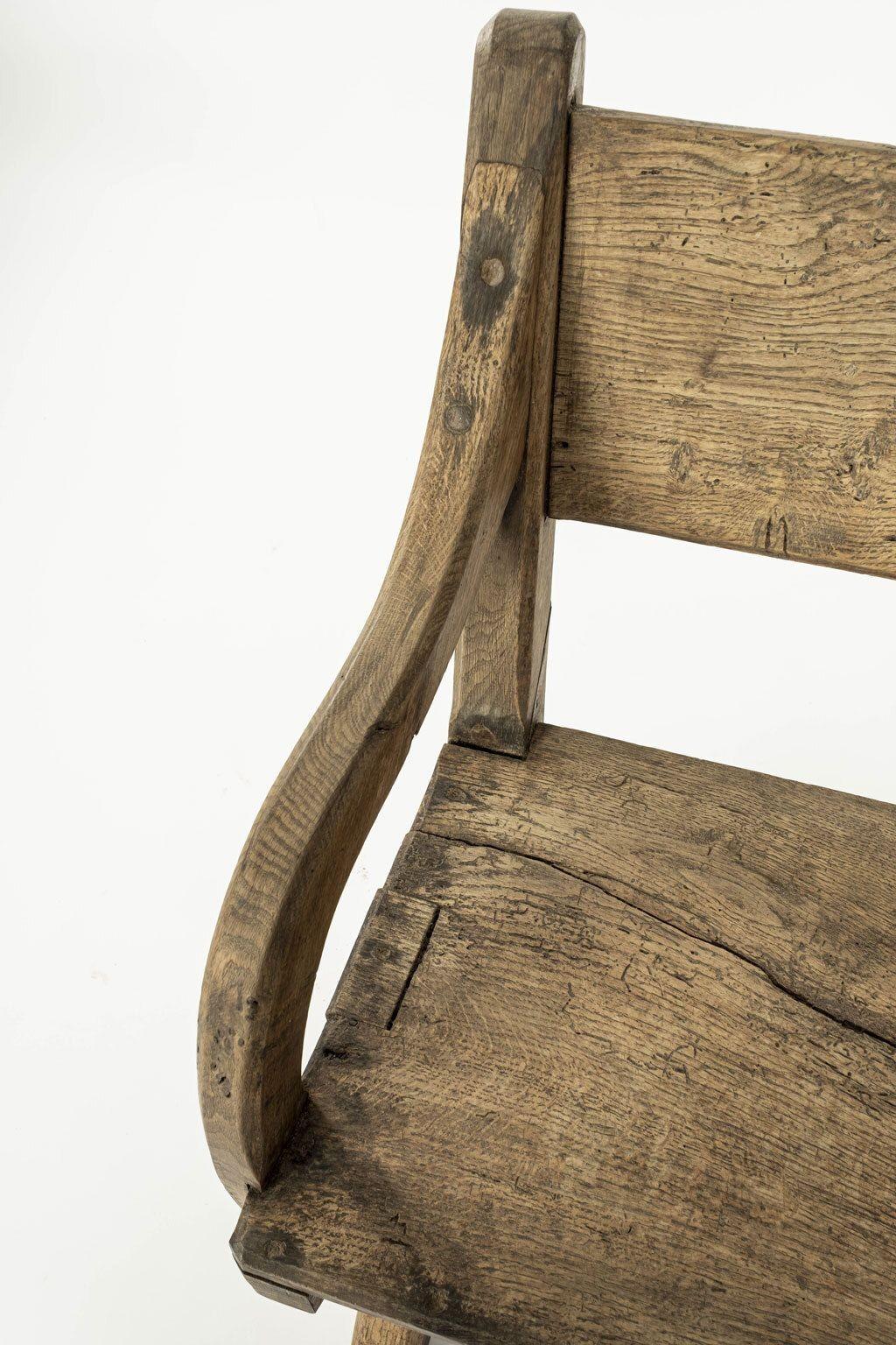 Medieval Pair of Early Oak X-frame Armchairs